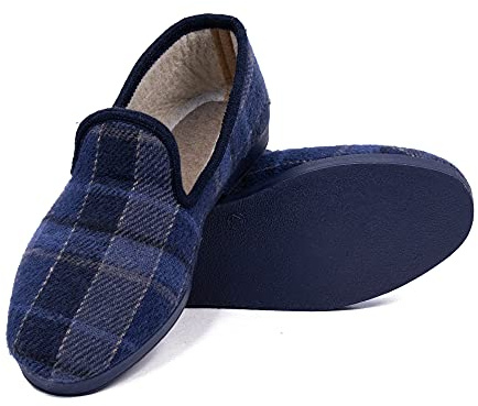 N/S CoboFamily Zapatillas de Casa Hombre Invierno, Zapatillas de Estar por Casa, Zapatos de Paño con Tacón Plano y Punta Cerrada Multicolor, Suela Caucho (Marino, 41)