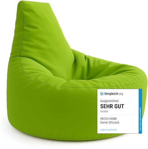 PATCH HOME Gamer kudde & lounge sittsäck fåtölj sittdyna sittsäckar gaming, redo med frigolitfyllning lämplig för inomhus- och utomhusbruk (kiwi, Ø 65 cm x höjd 70 cm junior)