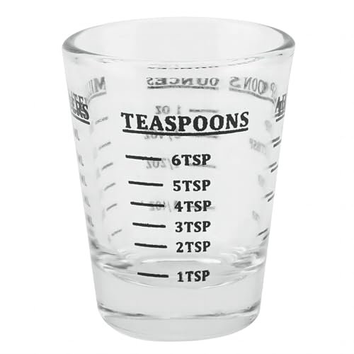 VIFERR Shot Glasses Measuring Cup 30ml Glass Mini Measures Round Liquid Glass Measurement Jug 1 Ounce with 4 Scales Oz/Ml/Teaspoon/Tablespoon Kitchen Tool