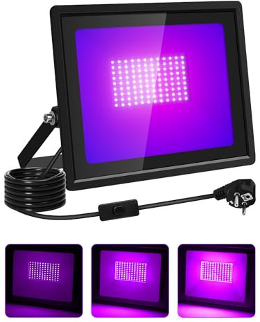 Viugreum 3 Brightness LED UV Schwarzlicht 100w Watt Schwarzlichtlampe Strahler Außen IP66 Wasserdicht Fluter Scheinwerfer Mit Netzkabel 1.5m Stecker Schalter Flutlicht Für Weihnachten Party Bar Garten