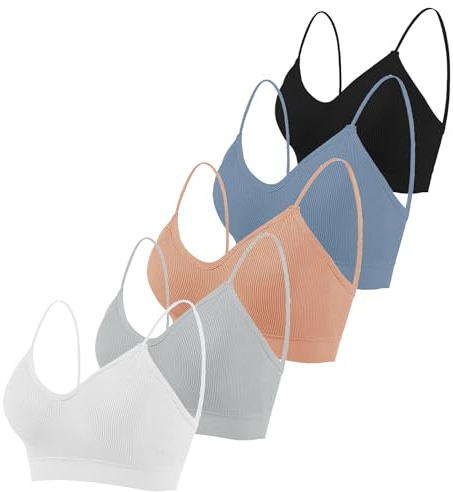 Seitop Lot de 5 soutiens-gorge classiques pour femme avec col en V, rembourré, sans couture, bralette, quotidien, basique pour le sommeil, soutien-gorge de sport, sans couture