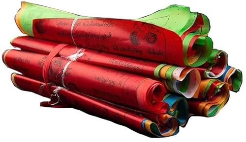 InDmar Outdoor-Flaggen, Gebetsfahnen, Tibet-Flagge, Lotus-Meister-Herz-Sutra Zan Zhanqi Fengma-Banner, Mehrfarbig, einzelne Schrift, lang, 5 m, 20 Seiten, Flaggen, Wohnzimmer, Garten, Hofdekoration