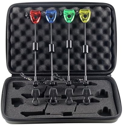 Karpfenangeln Swinger Drop Off Indikator Set, 4 Stück Karpfenangeln Bissanzeiger und beleuchtetes Swinger Zubehör Kit, 23 cm, mit Reißverschluss Aufbewahrungstasche