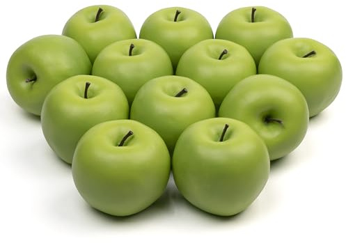 WsCrofts 12Pcs Artificial Apples, Fake Fruit Faux Apples for Home Kitchen Table Fruit Bowl Decor, Holiday Decorations, Photography Props (Green)