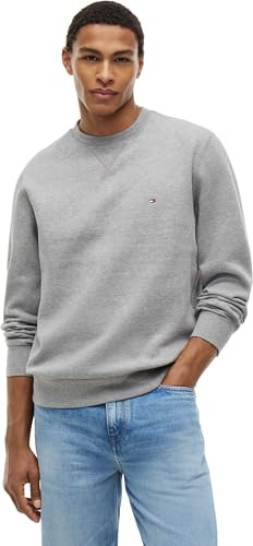 Tommy Hilfiger Men’s Essential Crew Neck Regular Fit Fleece Sweatshirt, Grey (Medium Grey Heather), S