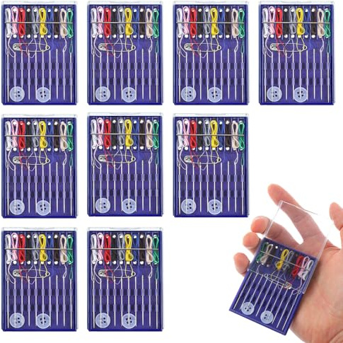 PEOVLVN 10 Box Mini Travel Sewing Kit with Pre-Threaded Needles, Pins, Buttons in Assorted Colors