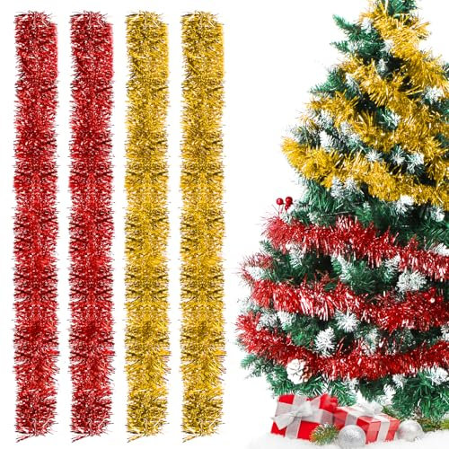 Guirnalda de Oropel Navidad, Espumillon Arbol Navidad Rojo Oro