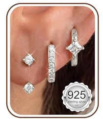 Roheafer 3–4 par 925 sterling silver örhängen set för kvinnor 18K förgyllda Stud Huggie örhängen set för flera piercing, allergivänliga små silverhoop örhängen stack för känsliga örhängen