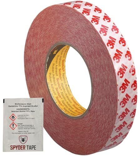 3M 9088 Double Sided Tape 3mm x 10m - Industrial Strength Acrylic Adhesive - Weatherproof, UV & Heat Resistant (150°C) - Crystal Clear Mount Tape for Auto, Metal, Glass, Plastic + IPA Wipe