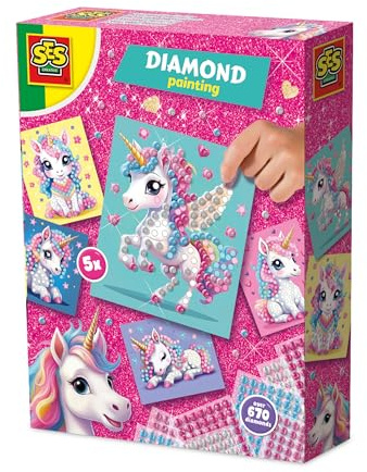 Ses Creative Licorne - Peinture Diamant | Diamond Painting | Autocollants Diamants | Cartes décoratives | pour Les Filles | à partir de 3 Ans Plusieurs Couleurs