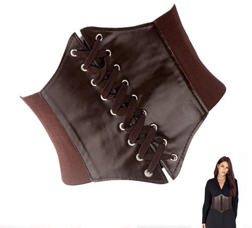 AzureRay Cintura Corsetto Donna Vintage Fascia Elastica in Ecopelle con Lacci – Cintura a Corsetto Retrò Larga per Abiti Eleganti e da Festa
