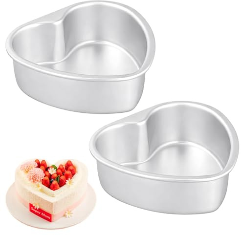 TAICHEUT 2Pack Heart Cake Tin, 6 Inch Aluminum Heart Baking Pan with Non-Stick Coating for Cheesecake, Christmas Party, Wedding Desserts