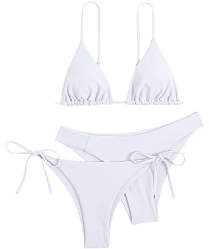 Generisch 2026 - Women 3-Piece Bandeau Bandage Bikini Set Push Up Brazilian Swimwear Beachwear Swimsuit Bikini Wear Swimsuit Lace, White, M