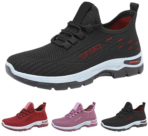 Ortopediska skor dam slip-on sneakers, bågstöd promenadskor ventilerande mesh sportskor joggingskor lätta bekväma löparskor för gator damskor halkfria fritidsskor, Svart1, 39 EU