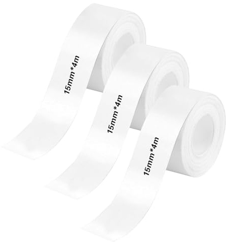 3 rullar termoetikettband 15 mm x 4 m, vattentät etiketttejp, lämplig för etikettskrivare, etikettrullar för namn datumpris, för E10/E11/E16 osv. (vit)