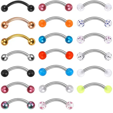 Yolev 20pcs Curved Barbell Piercing 16g Eyebrow Piercing Jewellery 10mm Stainless Steel Vertical Labret Lip Bars For Lip Studs Septum Studs Eyebrow Bars For Eyebrows Women Men
