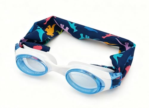 DOLFY – Occhiali da piscina per bambini con fascia in tessuto elasticizzato confortevole, lenti anti-appannamento e anti-UV, facili da indossare da solo, stabili e giocosi per piccoli nuotatori