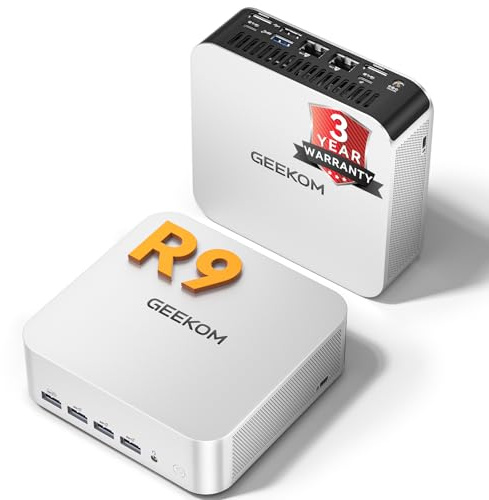 GEEKOM[2026 Ultra Quiet A7 MAX AI Mini PC Windows 11 Pro,with AMD Ryzen 9 7940HS(Up to 5.2GHz), DDR5 16GB RAM(Up to 128GB) & 1TB SSD, Dual HDMI 4K@120Hz Quad Display/Dual USB4 for Gaming/Video Editing