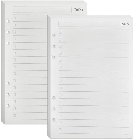 DY.2ten Feuilles de recharge Liste de tâches A5 pour classeur 6 anneaux, To do list planner，90 feuilles/180 pages, Insert agenda check-list quotidien, papier 100g/m²