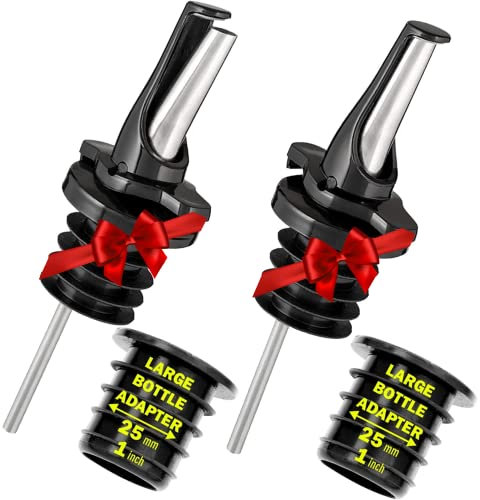 Poura Spirit Pourers - Hygienic ClickSeal Alcohol Speed Pourer Spouts - Stops Barfly, Dishwasher Safe. Also for Olive Oil, Juice, Syrup. Black 2 Pk with Adapters for Large Bottles