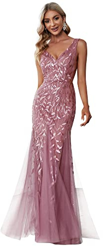 Ever-Pretty Abito Damigella Donna Sirena Paillettes Tulle Petto Basso Scollo a V Senza Maniche Stile Impero Orchidea 44