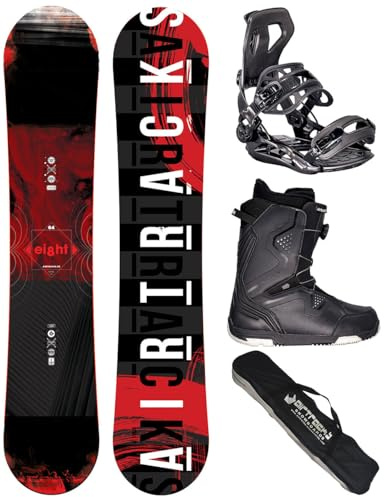 AIRTRACKS Snowboard Set Paquete Completo Tabla Eight Wide Hybrid Rocker Hombre 164 - Fijaciones Master - Botas Strong ATOP 44 - SB Bag