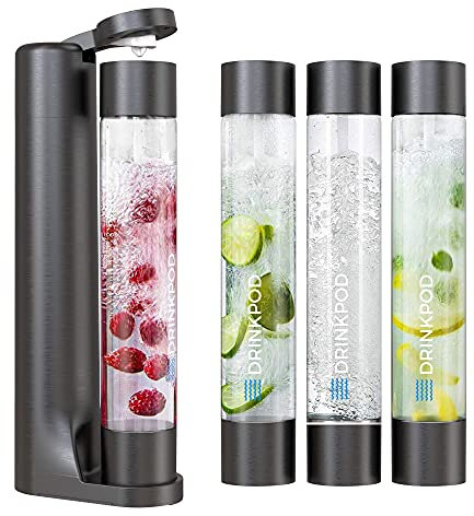 Fizzpod Sparkling Water Maker Soda Maker Infused Fruits Soda Maker Machine for Carbonating with 1L Carbonating Bottle, Seltzer Fizzy Water Maker, Includes 3 x 1l Carbonating Bottle Compatible with 60L