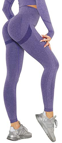 DUROFIT Mallas Push Up Mujer Leggings Deportivas Pantalones Deportivos Fitness Leggins Polainas de Yoga Training Fitness Cintura Alta Estiramiento Elásticos Morado Oscuro M