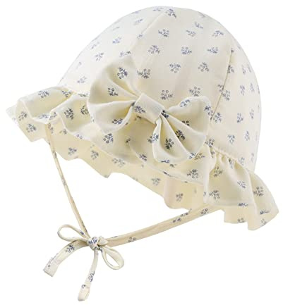 XIAOHAWANG Coton Noeud Bébé Chapeau Blanc Rose Bonnet de Fille Nouveau né Tout Petit Chapeaux D'été (46cm(3 à 6 Mois), Beige Floral)