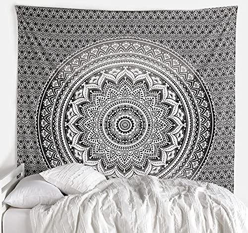 raajsee Rajsee Indian Cotton Grey Black Tapestry Mandala Wall Hangings - Bedroom Decor - Hippie Boho Aesthetic, Poster (30x40 Inches / 76x101 Cms)