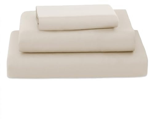 Poligino Bettwäsche für Einzelbett 160x200– 3-teiliges Bettwäsche-Set aus Mikrofaser – Spannbettlaken – Oberlaken – 1 Kissenbezug 50 x 80 cm – Beige