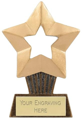 TROPHIESPLUSMEDALS Personalised Mini Star Trophy - Gold, Free Engraving | 10cm | Kids Party, Sports Day, School & Games Reward