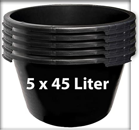 Kieskönig 5 STK. 45 Liter Mörtelkübel Pflanzwanne Mörtelkasten Zementkübel Maurerkasten rund