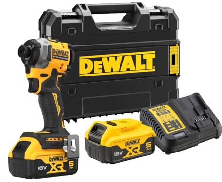 DEWALT Impacto compacto sin escobillas XR 18V 1/4 205Nm con 2 baterías Li-Ion 5Ah y maletín TSTAK, DCF850P2T-QW