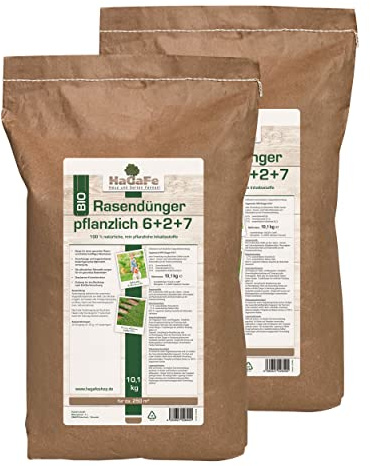 HaGaFe Bio Rasendünger Rasen - Dünger rein pflanzlich im Papierbeutel (20,2 kg (2 x 10,1 kg))