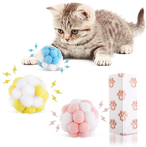 TIESOME Katzenspielzeug Bälle mit Glocke, 3 Stück farbenfrohe Katzenbälle weiche Flauschige Bälle eingebaute Glocke für Katzen Interaktives Katzenspielzeug für Hauskatzen Trainingsspiel Kauspielzeug