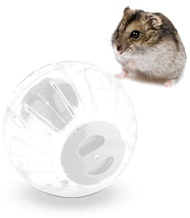 Relaxdays Hamsterball, Ø 18,5 cm, Laufkugel für Hamster & Mäuse, Kunststoff, Nagerspielzeug zum Laufen, transparent/weiß