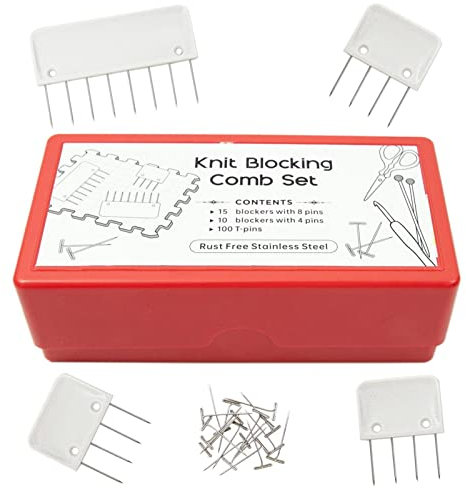 Luckxing Kammnadeln, Spannmatten Stricken,spannnadeln Stricken,spanndraht Für Stricken,Knit Blocking Pins Assorted Mit 100 Stabile T Nadeln Zum Spannen Von Strickwaren Häkelarbeiten Lacetücher