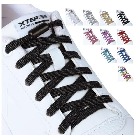 Olukssck 2 Pares Cordones Elasticos Zapatillas Deporte para Niños y Adultos, Cordones Elasticos 6 mm de Ancho Sin Nudos con Hebilla Metal, No es Necesario Atar Cordones de Zapatos, 110cm, Negro