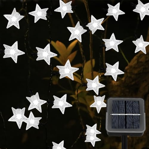 Ninonly Catena Luminosa Stella, 14m 120 LED Catena Luminosa Solare Esterno, Stella Luci Led Impermeabili, Stelle Catene Luminose per Feste Natale Matrimoni Giardino Cortile Decorazione