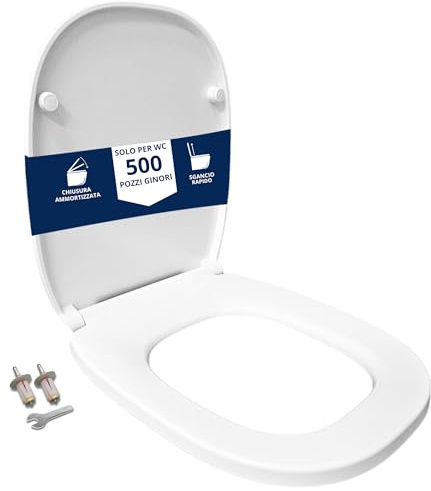 HYDRO HOME Copriwater Compatibile con Pozzi Ginori 500, Tavoletta WC Termoindurente Antibatterica, Sedile WC, Fissaggio dall’Alto, Cerniere in Ottone Cromato, Chiusura Ammortizzata, Montaggio rapido