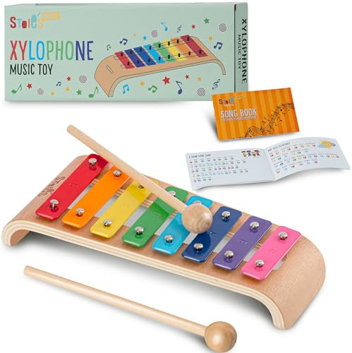 Stoie's 8 Fliesen Regenbogenfarben C-Key Xylofon Klavier Keyboard Spielzeug für Kinder Kleinkinder mit Schlägeln und Notenblatt