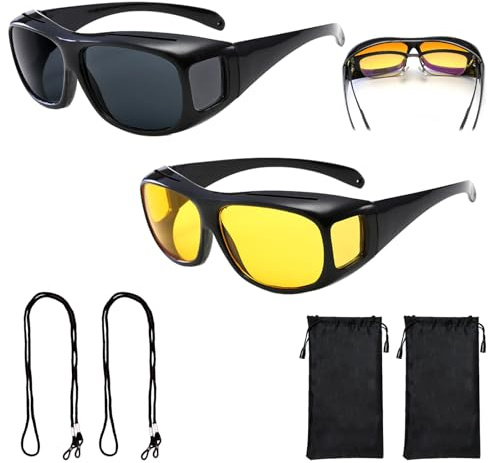 Okdance Night Driving Glasses for Men Women 2Pcs Anti Glare Driving Glasses Set for Drive Safely Night Vision Glasses Set with Waterproof Bag Hanging Rope
