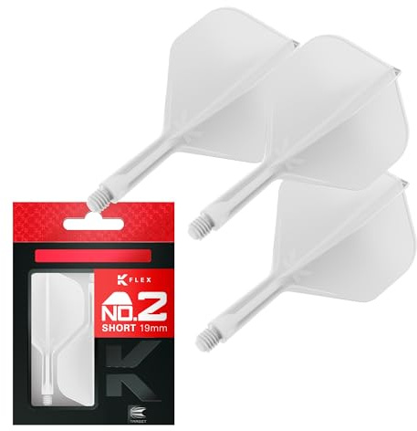 Target Darts K Flex Voli e Steli Integrati per Freccette, No.2 Bianco (Corto) | Confezione da 3 K-Flex – No2, Kflex all in One Moulded Dart Flight & STEM | Accessori Professionali Freccette