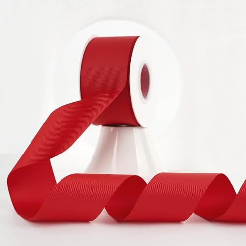 MEEDEE Red Grosgrain Ribbon 2 Inch Grosgrain Hair Ribbons 25 Yards Per Roll Thick Red Ribbon for Hair Bow Supplies Boutique Ribbons for Crafts, Sewing, Scrapbooking