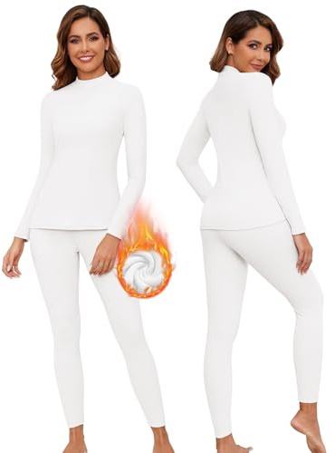 WOWENY Sous-vêtements thermiques femme polaire ensemble sous-vêtements de ski hiver sous-vêtements chauds sous-vêtements fonctionnels haut thermique avec col montant et pantalon thermique leggings