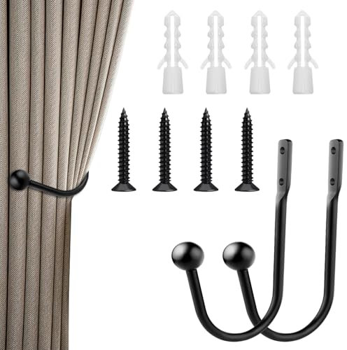 INSPUTOL Raffhalterhaken für Vorhänge, 2 Stück Raffhalterhaken für Vorhänge, Raffhalter für Vorhänge, Raffhalterhaken für Vorhänge, Metall-Vorhanghaken für Raffhalter für Vorhänge (schwarz)