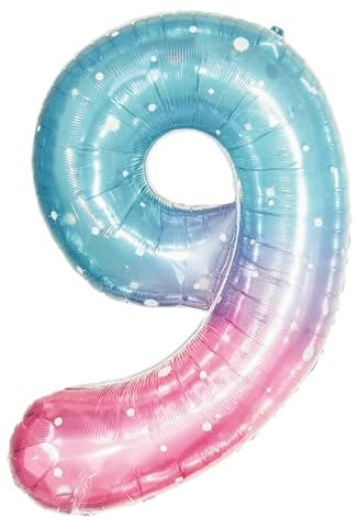 Palloncino Metallizzato in Polietilene Numero 9 colore Gradient altezza 100 cm - Gonfiabile con Elio - Decorazione Elegante per Compleanni, Anniversari, Feste, Party, Matrimoni ed Eventi Speciali