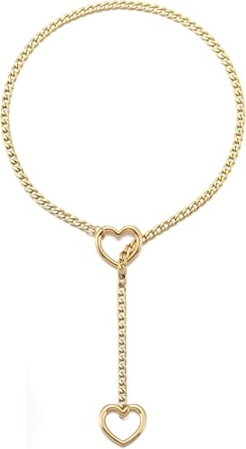 RWQIAN Justerbart Y-halsband för kvinnor glissement punk gotisk kubansk hjärtkedja runt lås silver guld svart Y-halsband 66–86 cm (26–34 tum)