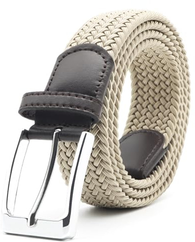 Uoocg Cintura Elastica Intrecciata Uomo Donna 3.4cm, Tessuto Elasticizzato Unisex, Colori a Contrasto per Ragazze/Ragazzi - Stoffa Beige - 100 cm